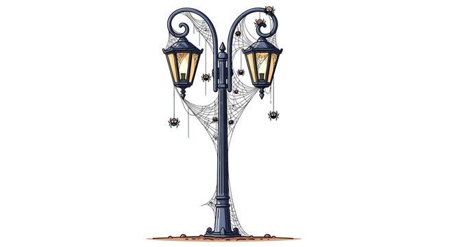 Halloween Streetlight A spooky street lamp draped with spiderwebs for Halloween decor