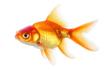 Fototapeta premium A vibrant goldfish isolated on transparent background, showcasing its bright orange scales and delicate fins, swimming gracefully in a clear, tranquil environment