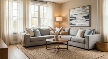 Timeless contemporary design featuring soft fabrics and muted tones.