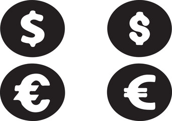 Dollar and Euro Icon Set.  Flat Style Money Symbols Vector Collection.