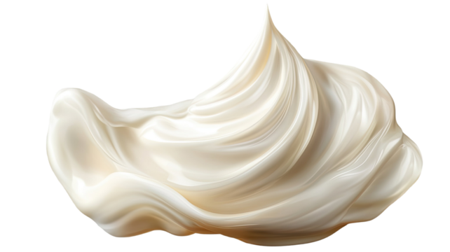 Creamy dollop with smooth rich texture and soft thick swirl appearance clearly shown in detailed close-up isolated on white background
