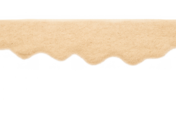 Sand border element creating a wavy beach line with fine grain texture, golden summer design on transparent background