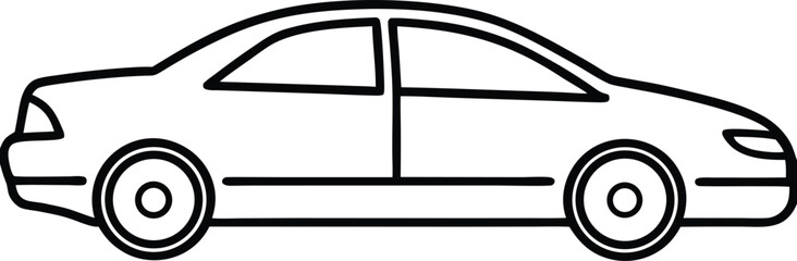 Simple Black and White Line Drawing of a Sedan Car