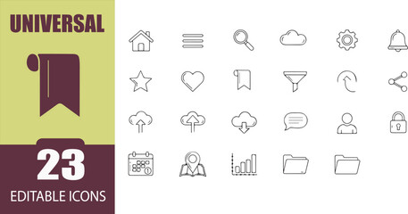 Set of universal vector editable line icons perfect for websites applications and graphic designs offering a variety of essential symbols for user interface and user experience