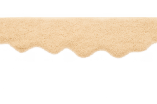 Sand border element creating a wavy beach line with fine grain texture, golden summer design on transparent background - Powered by Adobe