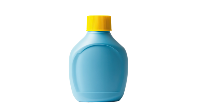 Blue laundry detergent bottle with smooth curved shape and clean sturdy plastic form clearly shown in detailed view isolated on white background
