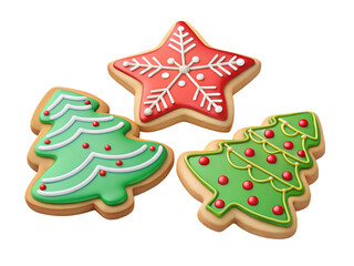 Festive christmas cookies: star and two decorated tree shapes