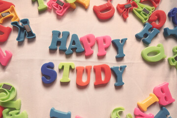 colorful 3d alphabet say happy study