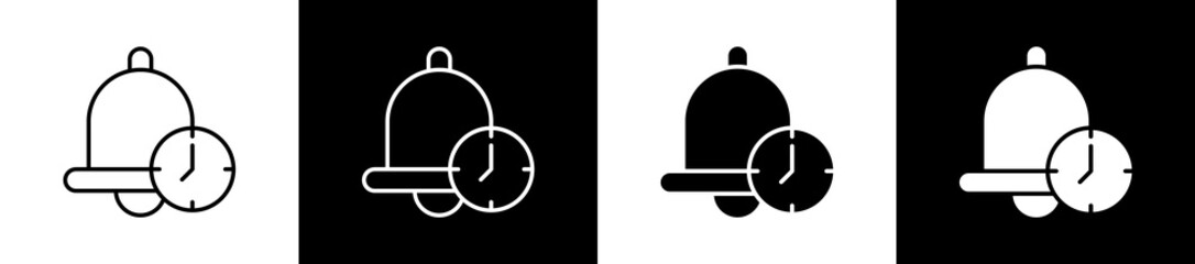 Reminder icon set in line and glyph style on black and white background