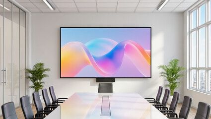 Modern office meeting room with large television for presentations and multimedia display