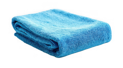 Folded blue towel isolated on transparent background for bathroom and spa
