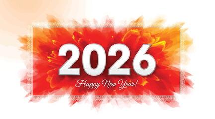 Happy new year 2026 text with a vibrant floral explosion, isolated on