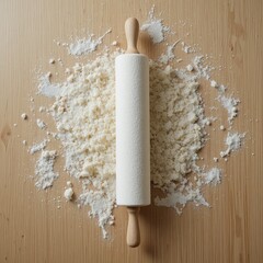 Baking Action, Rolling Pin, Kitchen Table, Food Photography, Warm Environment, Overhead View, Culinary Creativity