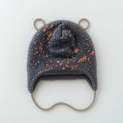Cute Bear Ears Knit Hat for Kids, Stylish Winter Accessory, Studio Photography, Minimalist Background