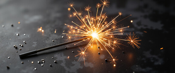 Sparkler glowing brightly on dark surface for Old New Year celebration  