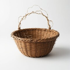 Woven Basket Still Life on White Background, Artistic Photography, Minimalist Style