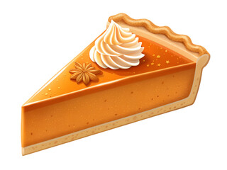 Delicious pumpkin pie slice with whipped cream and star anise