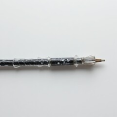 Close-Up of a Black Cable with Connector on White Background for Technology Applications