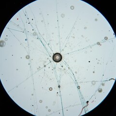 Microscopic View of Organic Particles, Science Experiment, Laboratory, Photo, Dark Background, Close-up, Scientific Research