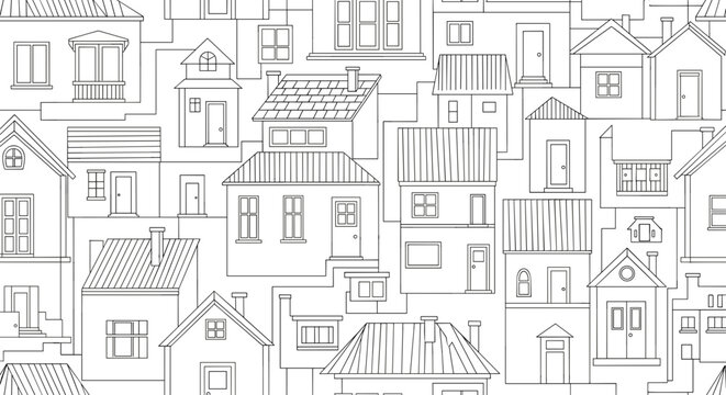 Seamless pattern with houses isolated on, building, architecture, home