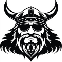 Monochrome Viking warrior with a horned helmet and sunglasses looks bold and powerful