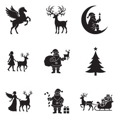 Fototapeta premium Christmas Mythical Character and Reindeer Silhouette Set