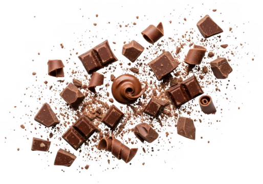 Artfully plated deconstructed dish with cubed meat and grains overhead view transparent background