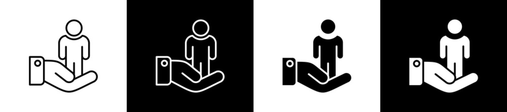 Responsible icon set in line and glyph style on black and white background
