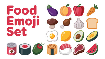 Assortment of Food Emojis Including Fruits Vegetables and Prepared Dishes collection illustration