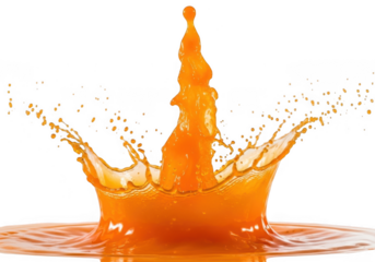 Vibrant orange juice splash frozen in time creating a crown-like shape transparent background
