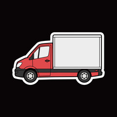 Red Delivery Van or Box Truck Sticker Vector: Commercial Cargo Vehicle in Flat Design with Large Blank Box Space for Logistics and Moving Themes
