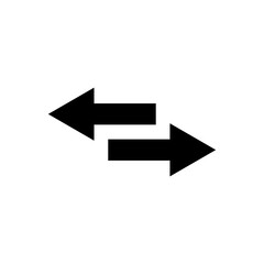 Black arrows indicating two-way movement, exchange, or transfer. simple graphic icon for digital interfaces, navigation, and concepts.