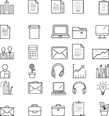 Collection of hand drawn business and office icons