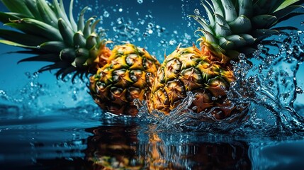 Pineapple in Water Splash, Capturing Tropical Fruit's Refreshing Appeal and Vibrant Colors