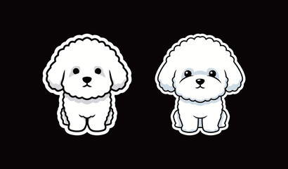 Cute Bichon Frise Dog Sticker Set Vector: Adorable Fluffy White Puppy in Cartoon Flat Design for Pet, Animal, and Companion Themes