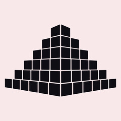 Dark blue square blocks stacked in a pyramid shape on a pale pink background squares