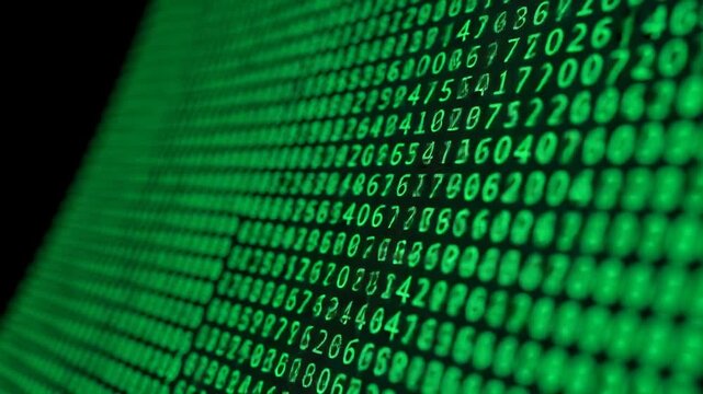 Dynamic stream of green binary code flowing across a dark screen, perfect for technology, data, or futuristic concepts with a modern aesthetic