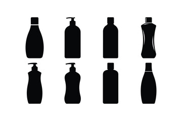 Cosmetic Bottle Silhouette Set – Shampoo and Lotion Container Vector