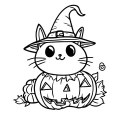 Cute Funny Halloween Vector Illustration coloring pages with pumpkins, ghosts, and bats for kids