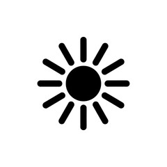 Simple sun symbol radiating light on white backdrop representing warmth and positivity, perfect for weather forecasts or summer themed projects.