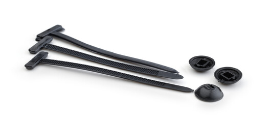 Plastic zip ties isolated on white.
