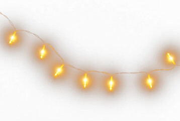 A close-up of a fragment of a glowing New Year's garland. Transparent PNG.