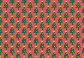 Patrón repetitivo sin costuras de árboles de navidad ilustrados sobre un fondo rojo, motivo festivo y estacional