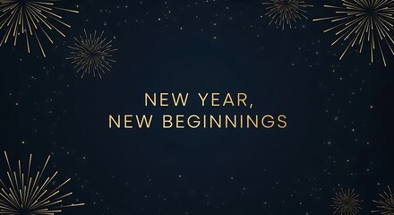 Elegant golden fireworks on dark blue background symbolizing new year and new beginnings with sparkling celebration and festive atmosphere