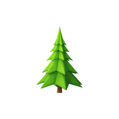 Low-Poly Evergreen Tree Illustration. Minimalist Nature Design For Digital Art And Games Isolated On Transparent Background