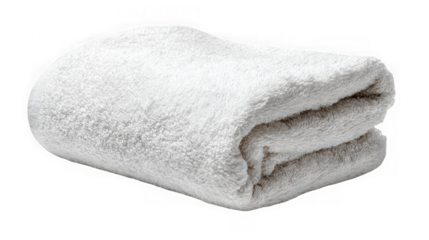 Folded white terry towel isolated on transparent background, soft and clean