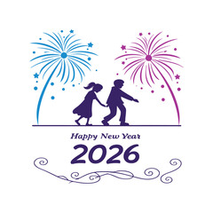 Happy New Year 2026 Celebration Silhouette with Fireworks