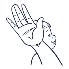 Child making hand gesture illustration isolated on, palm up