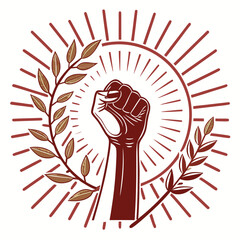 Raised fist symbol of power and revolution isolated on