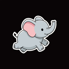 Kawaii Cute Baby Elephant Sticker Design Vector Illustration Happy Smiling Animal Mascot with Raised Trunk for Children and Wildlife.